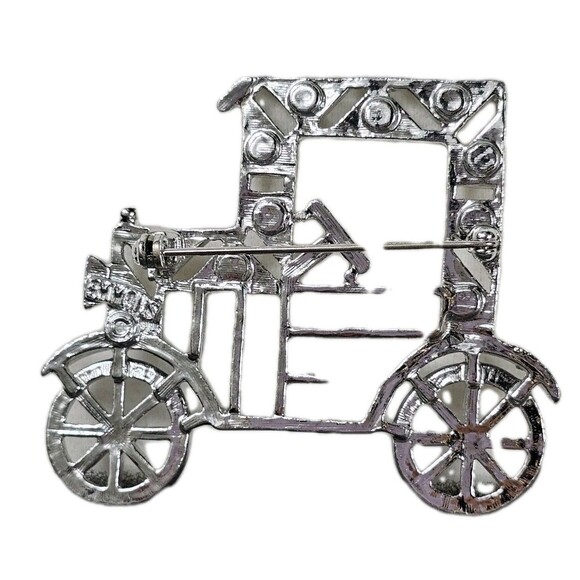Vintage Emmons Car Brooch SIGNED Silver Tone Classic Model T Auto Rhinestones - Picture 2 of 5
